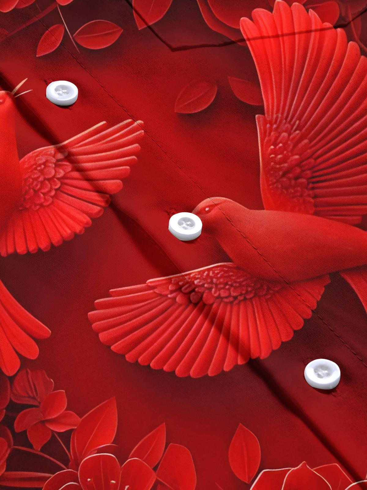 Floral Bird Print Men's Pocket Short Sleeve Shirts