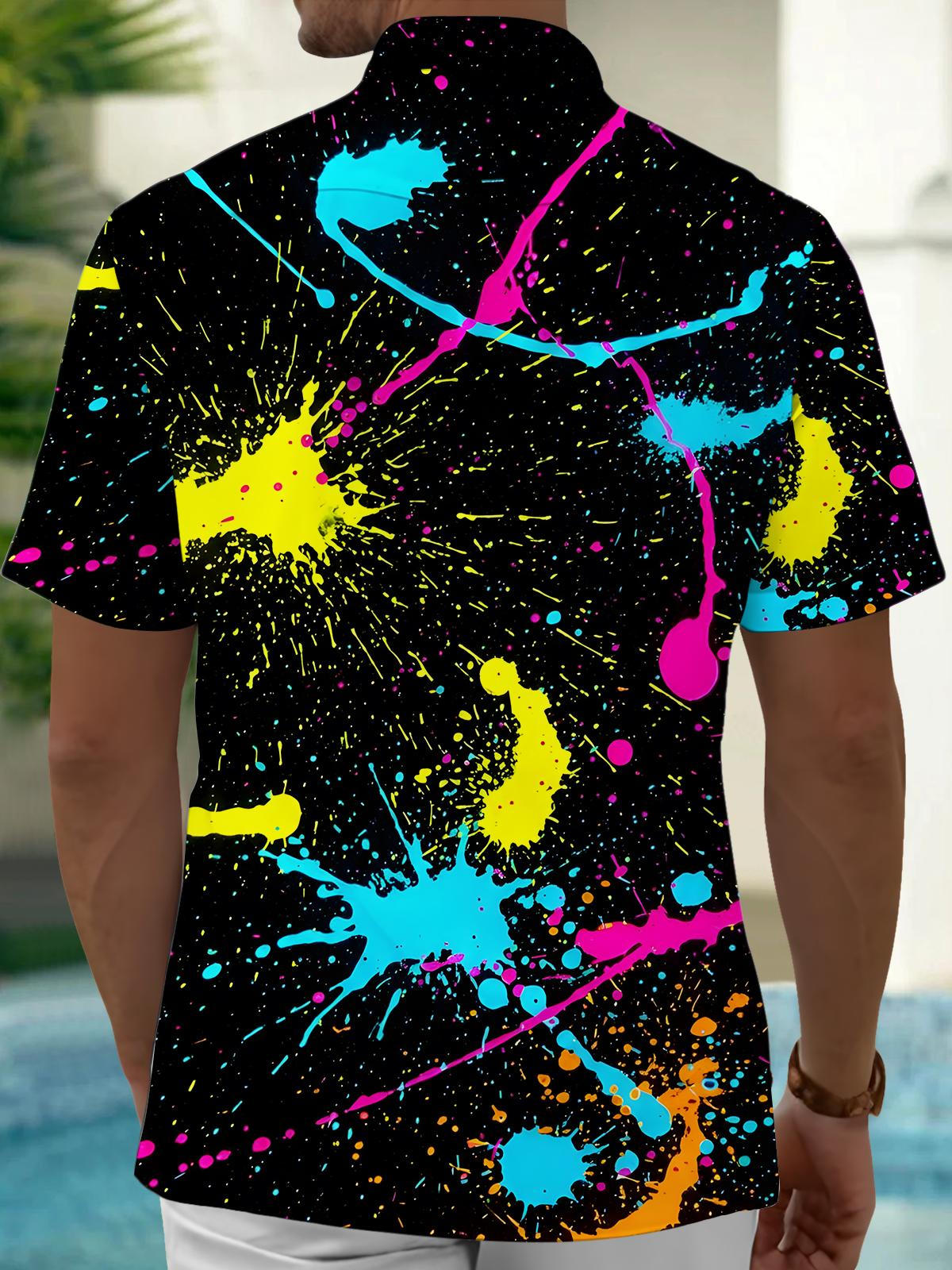 Ink Splash Print Men's Pocket Short Sleeve Shirts