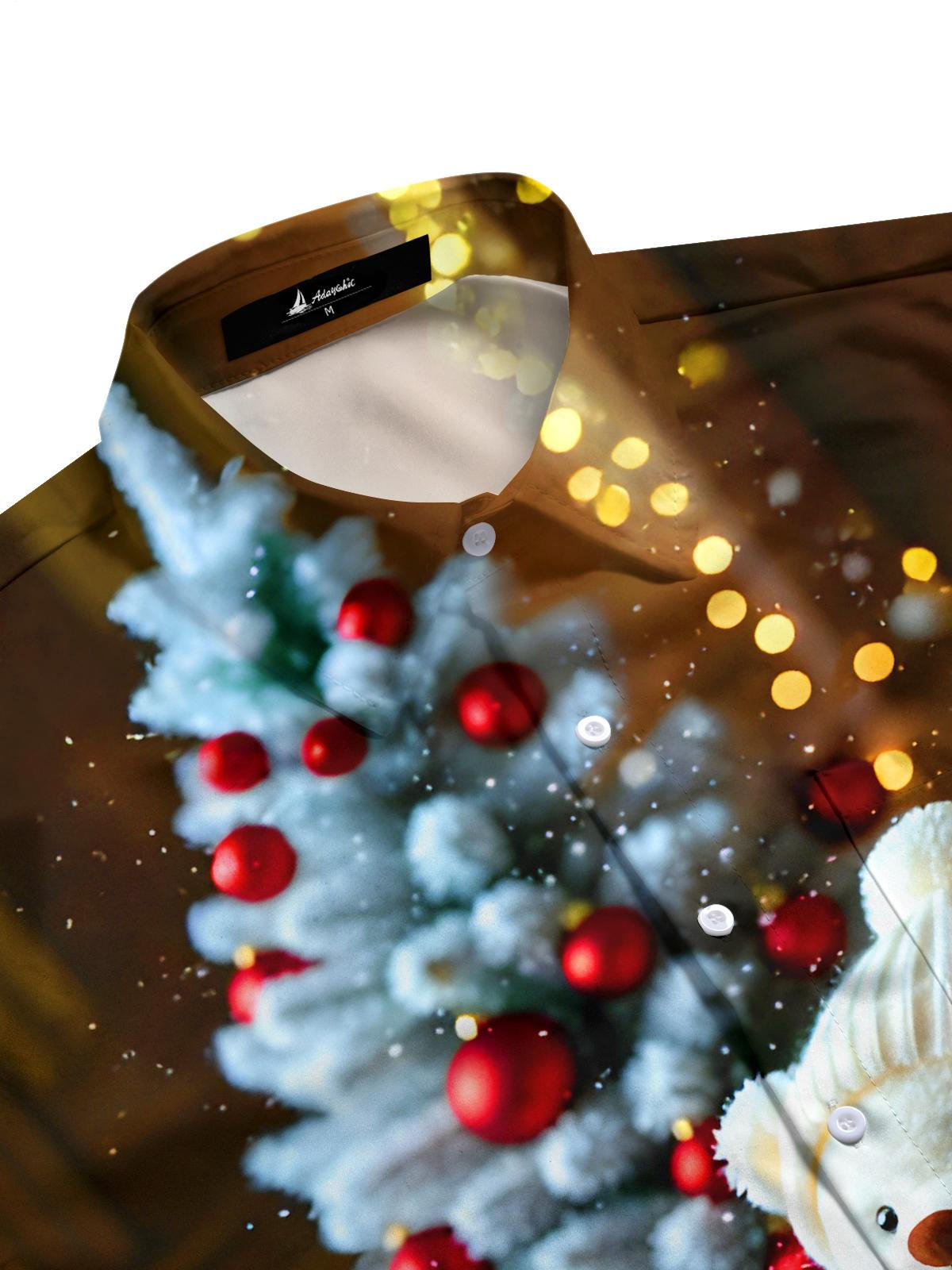 Christmas Tree Plush Bear Rose Piano Men's Pocket Short Sleeve Shirts