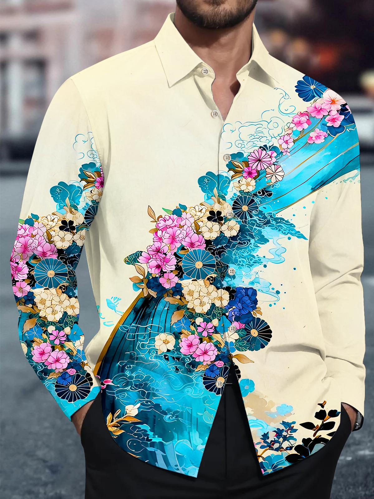 Art Floral Men's Pocket Long Sleeve Shirts