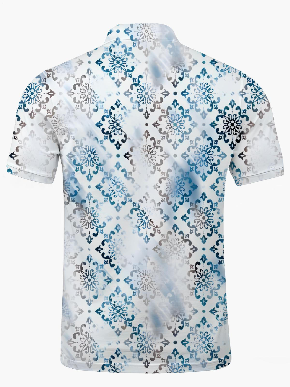 Ethnic Pattern Print Men's Short Sleeve Button Polo Shirt