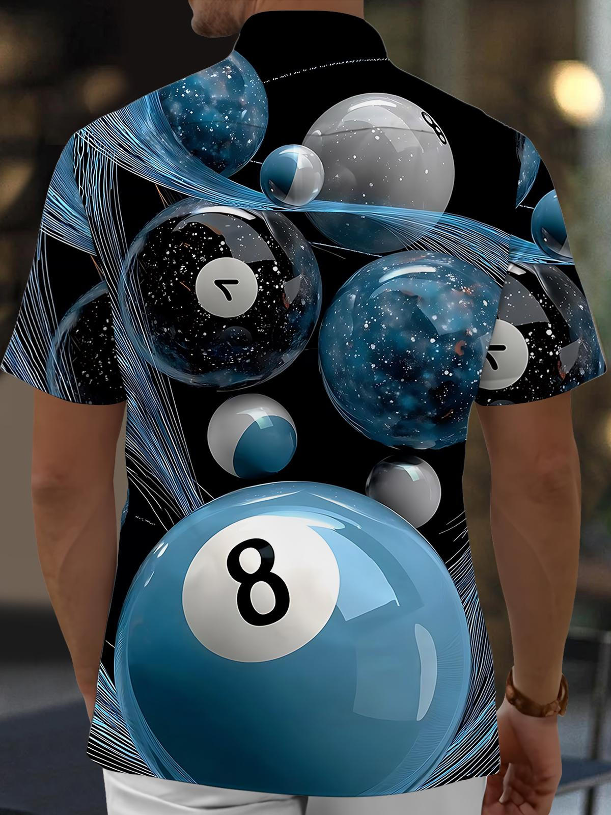 Billiards Print Men's Pocket Short Sleeve Shirts