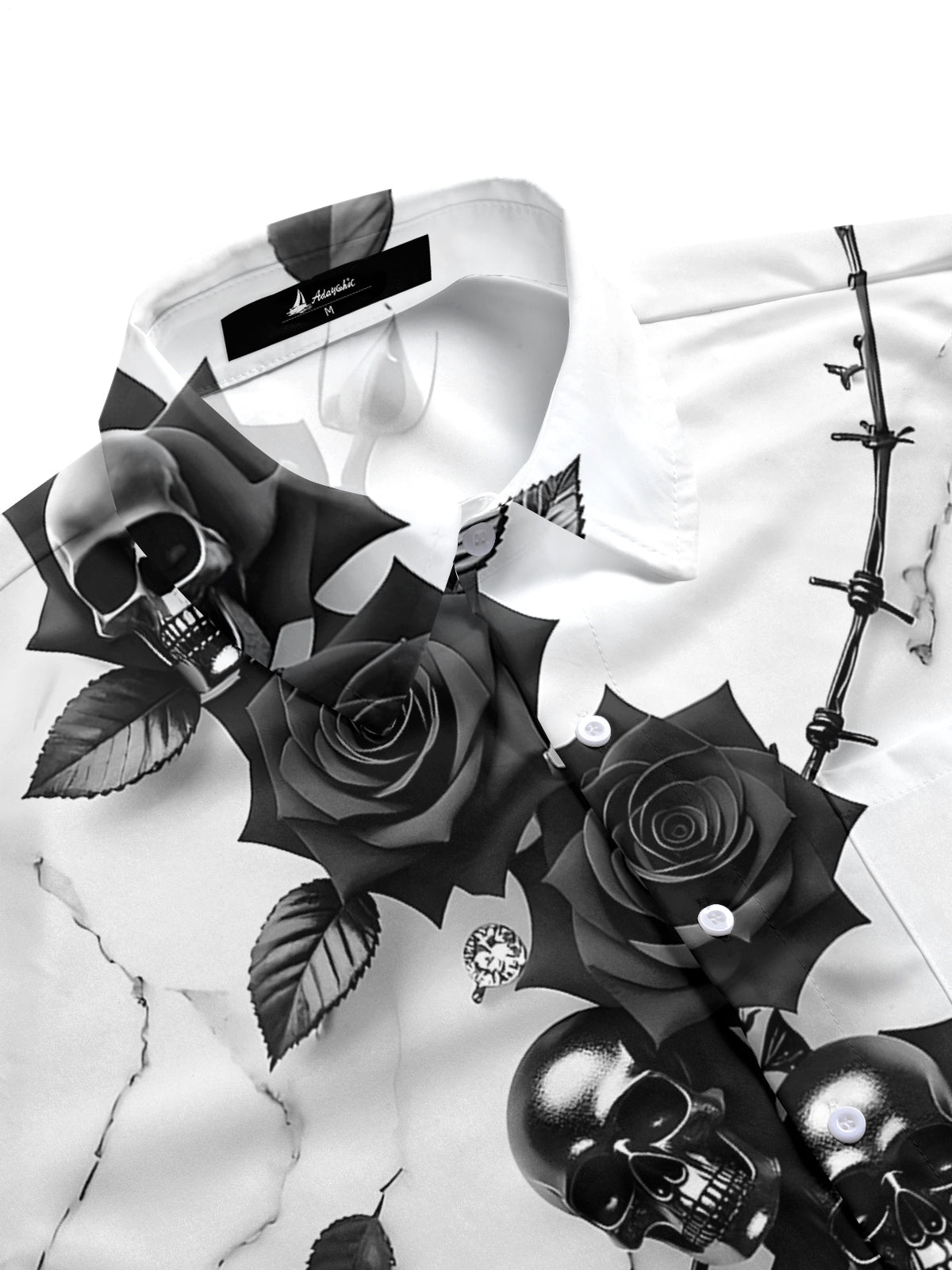 Skull Floral Men's Pocket Short Sleeve Shirts