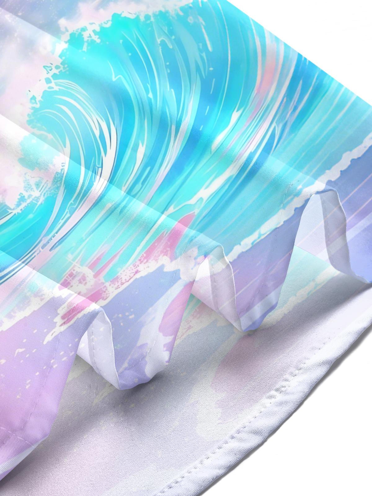 Hawaii Coconut Tree Rainbow Ocean Print Men's Pocket Short Sleeve Shirts