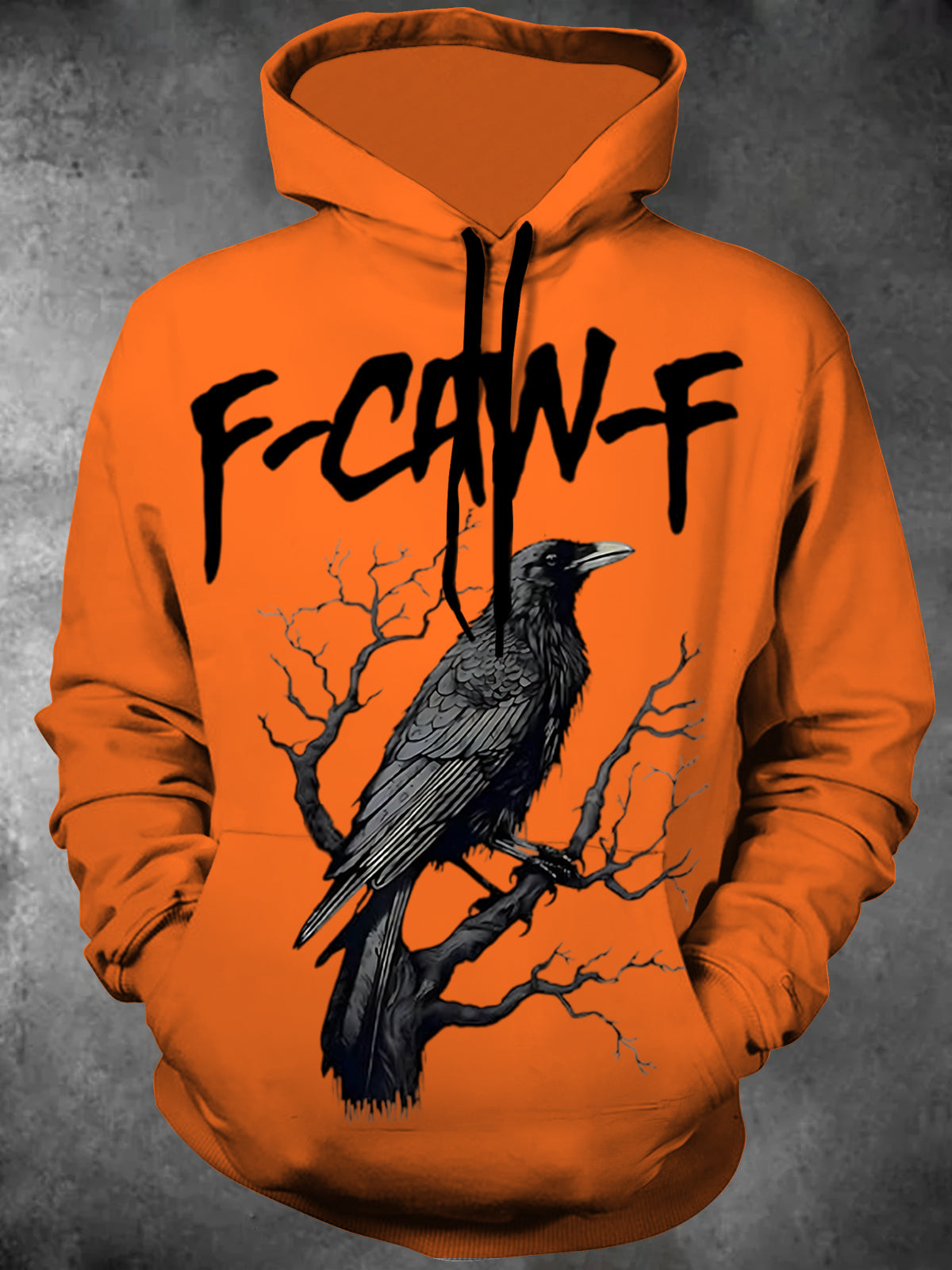 Halloween Crow Print Long Sleeve Hooded Pocket Men's Top