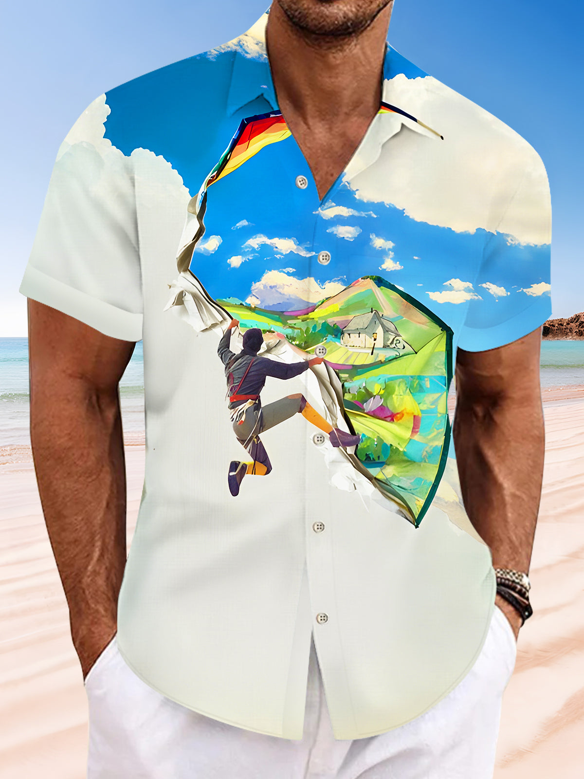 Fun Climbing Sports Landscape Men's Pocket Short Sleeve Shirts