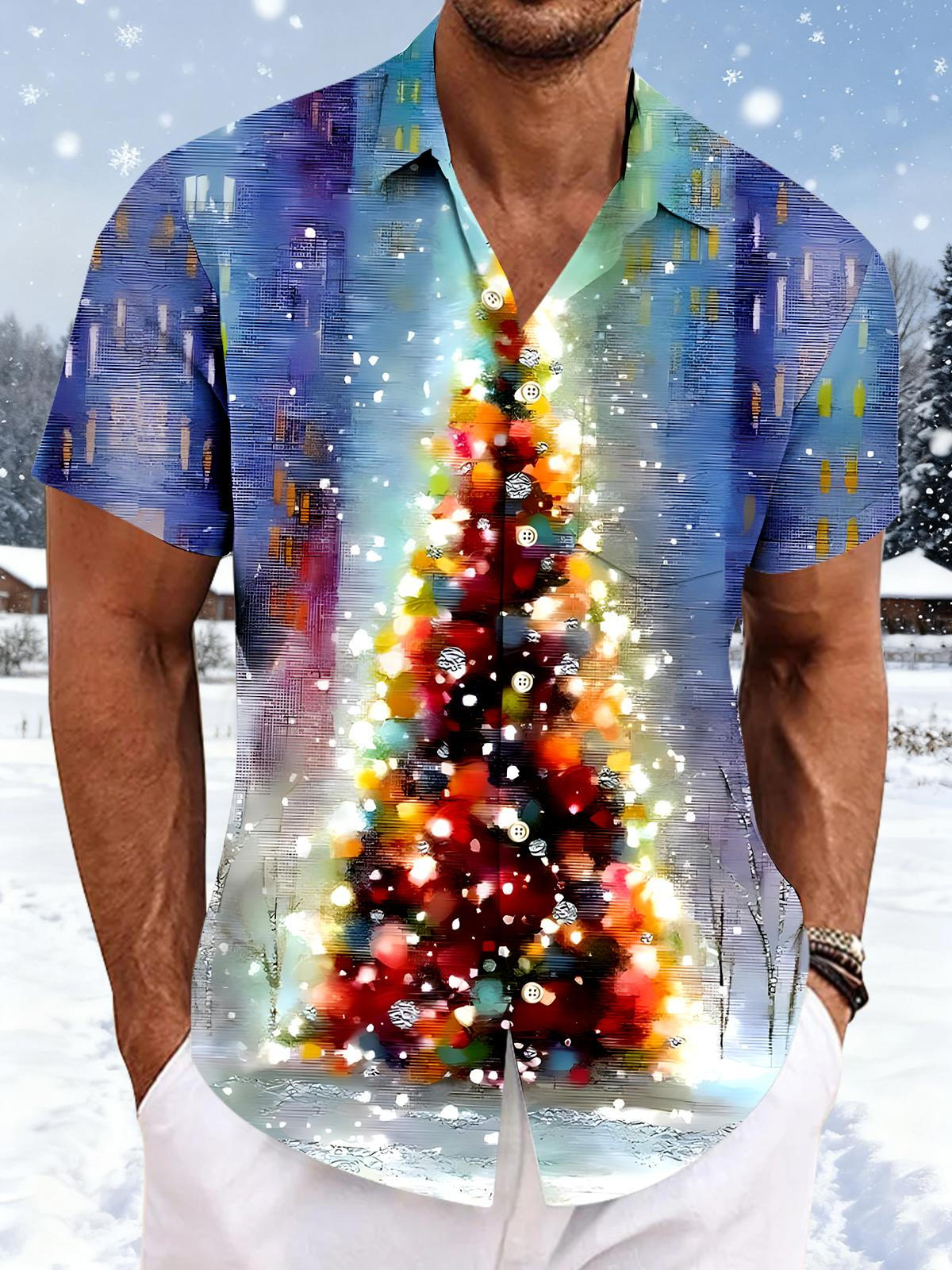 Christmas Tree Men's Pocket Short Sleeve Shirts