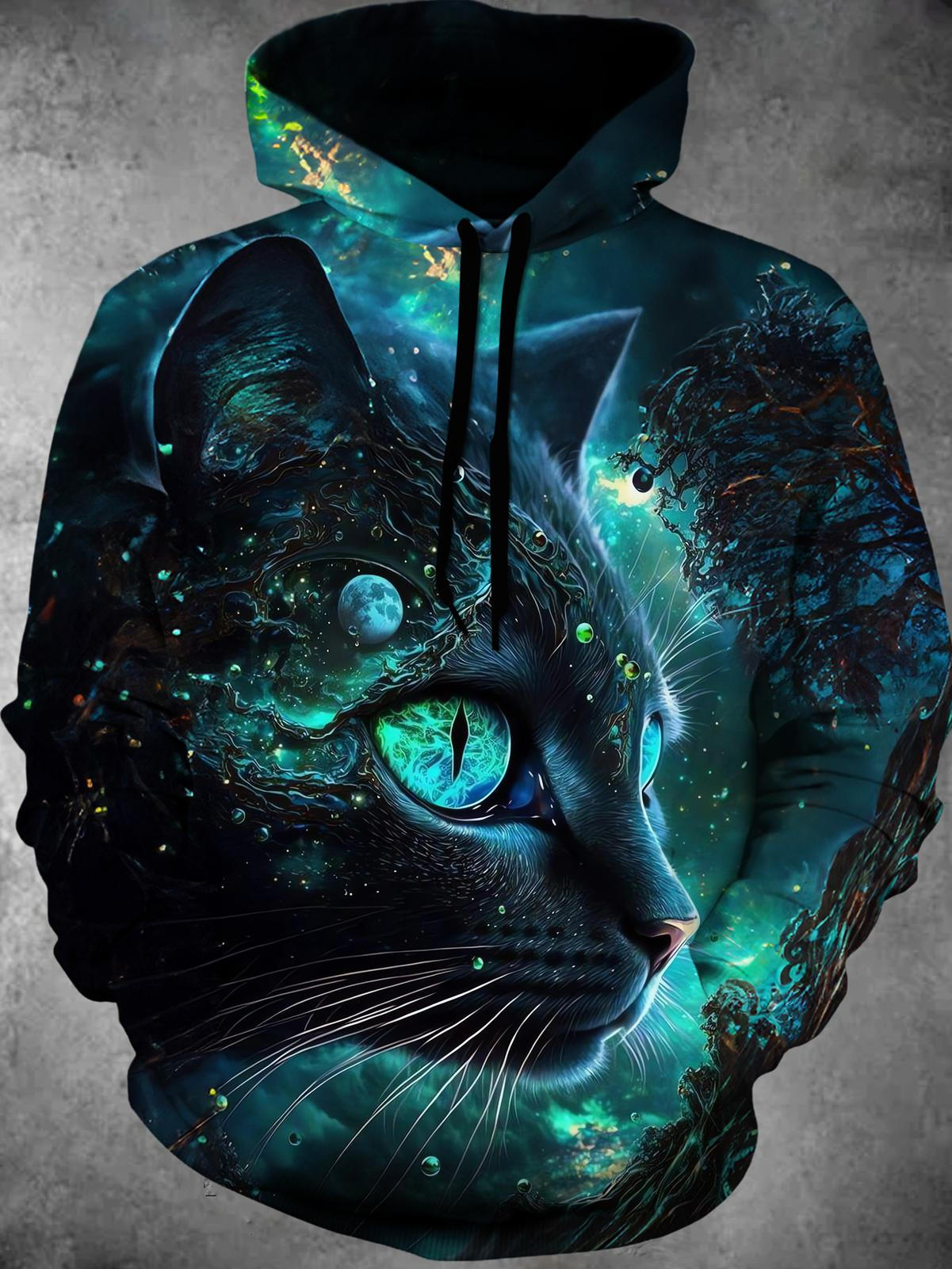 Cat Long Sleeve Hooded Pocket Men's Top