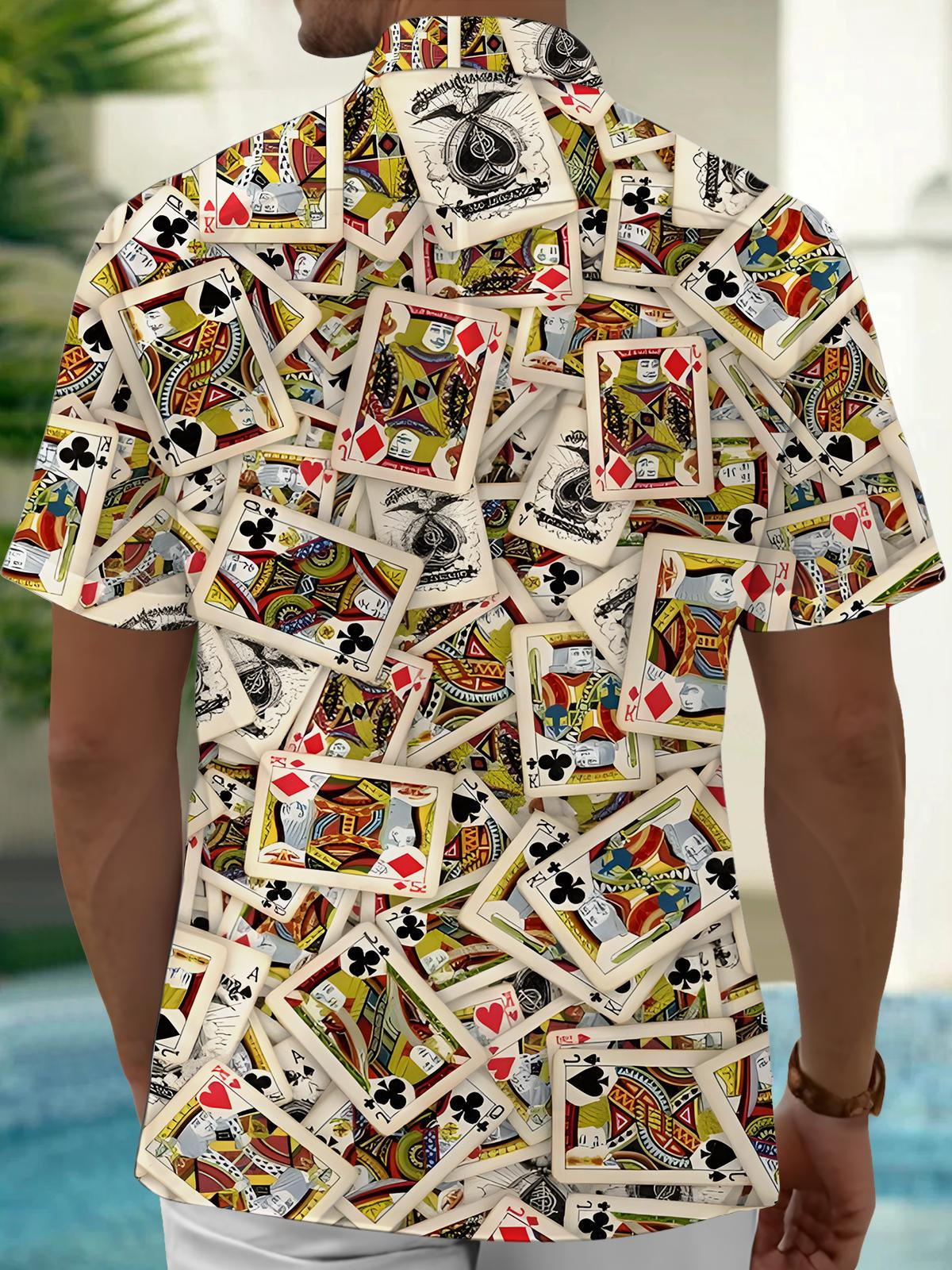 Poker Print Men's Pocket Short Sleeve Shirts