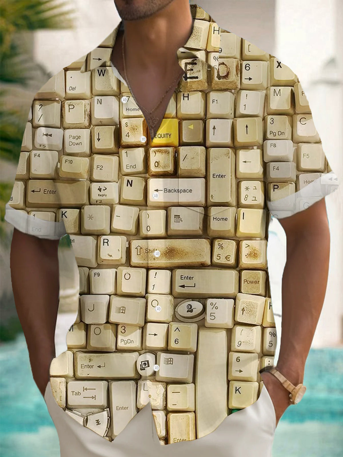 Keyboard Print Men's Pocket Short Sleeve Shirts