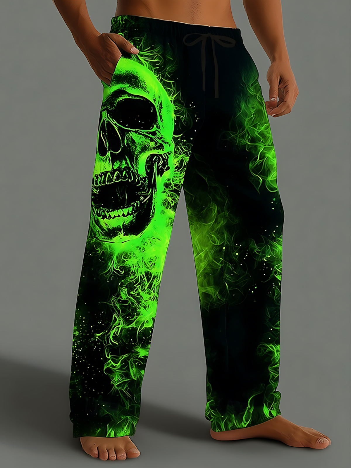 Skull Print Men's Casual Elastic Waist Pants