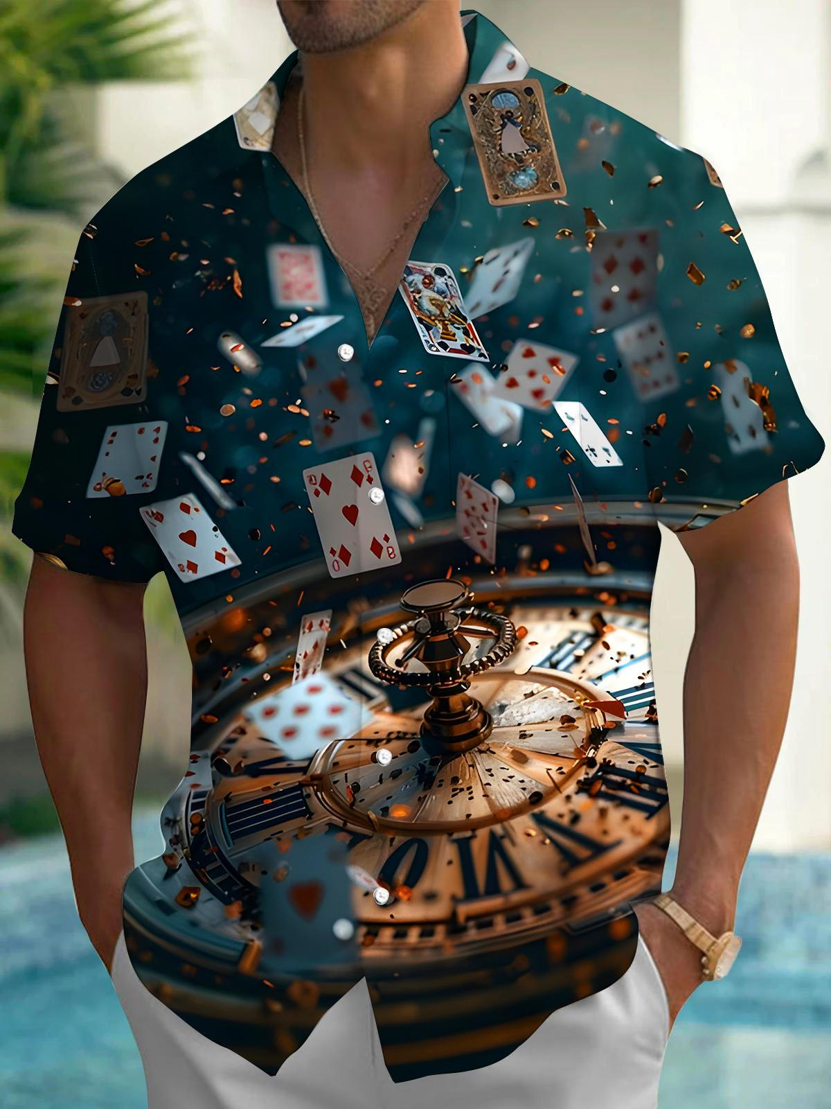 Poker Roulette Men's Pocket Short Sleeve Shirts