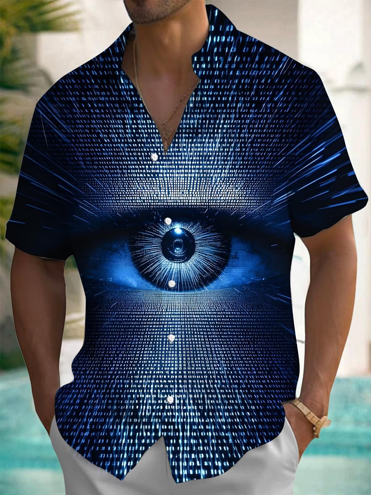 Eye Print Men's Pocket Short Sleeve Shirts