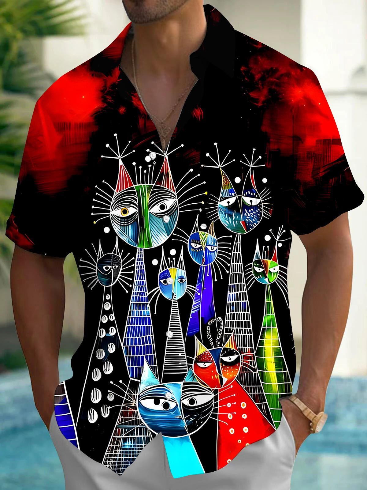 Funny Cat Men's Pocket Short Sleeve Shirts