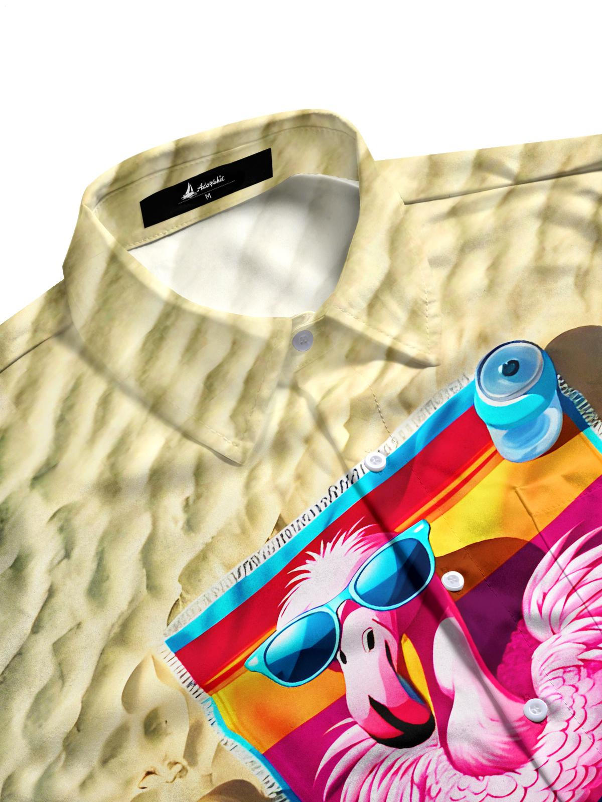 Fun Beach Flamingos Men's Pocket Short Sleeve Shirts