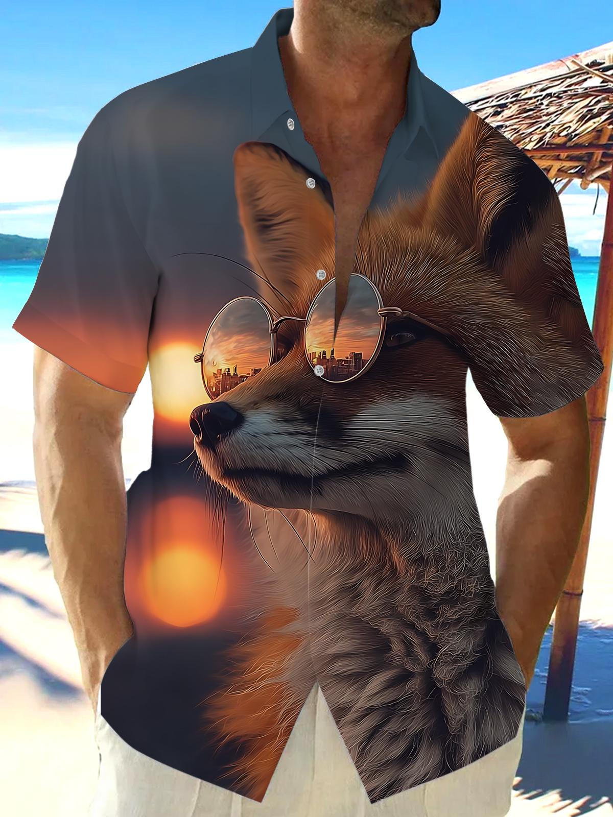 Fox Print Men's Pocket Short Sleeve Shirts