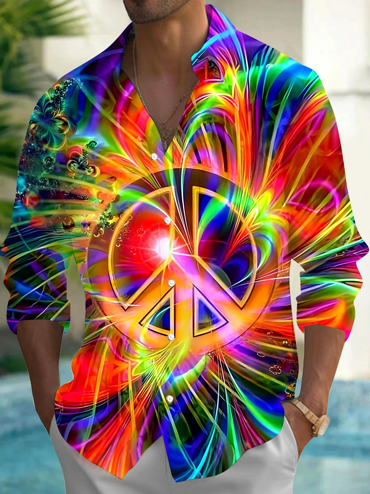 Abstract Hippie Men's Pocket Long Sleeve Shirts