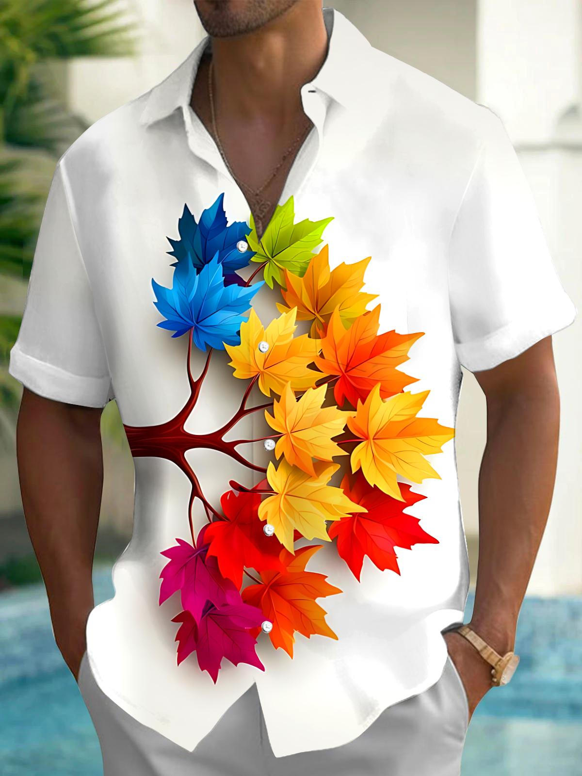 Maple Leaf Print Men's Pocket Short Sleeve Shirts