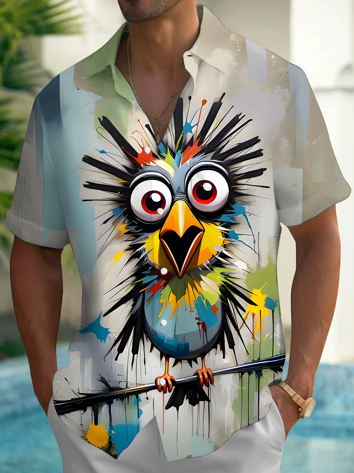 Funny Bird Men's Pocket Short Sleeve Shirts