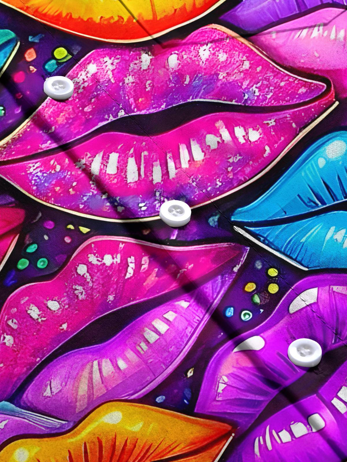 Lip Print Men's Pocket Short Sleeve Shirts