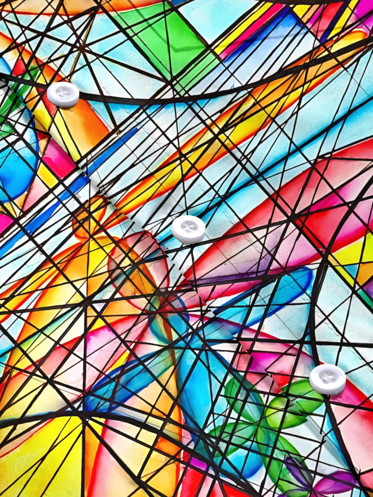 Abstract Geometric Line Print Men's Pocket Short Sleeve Shirts