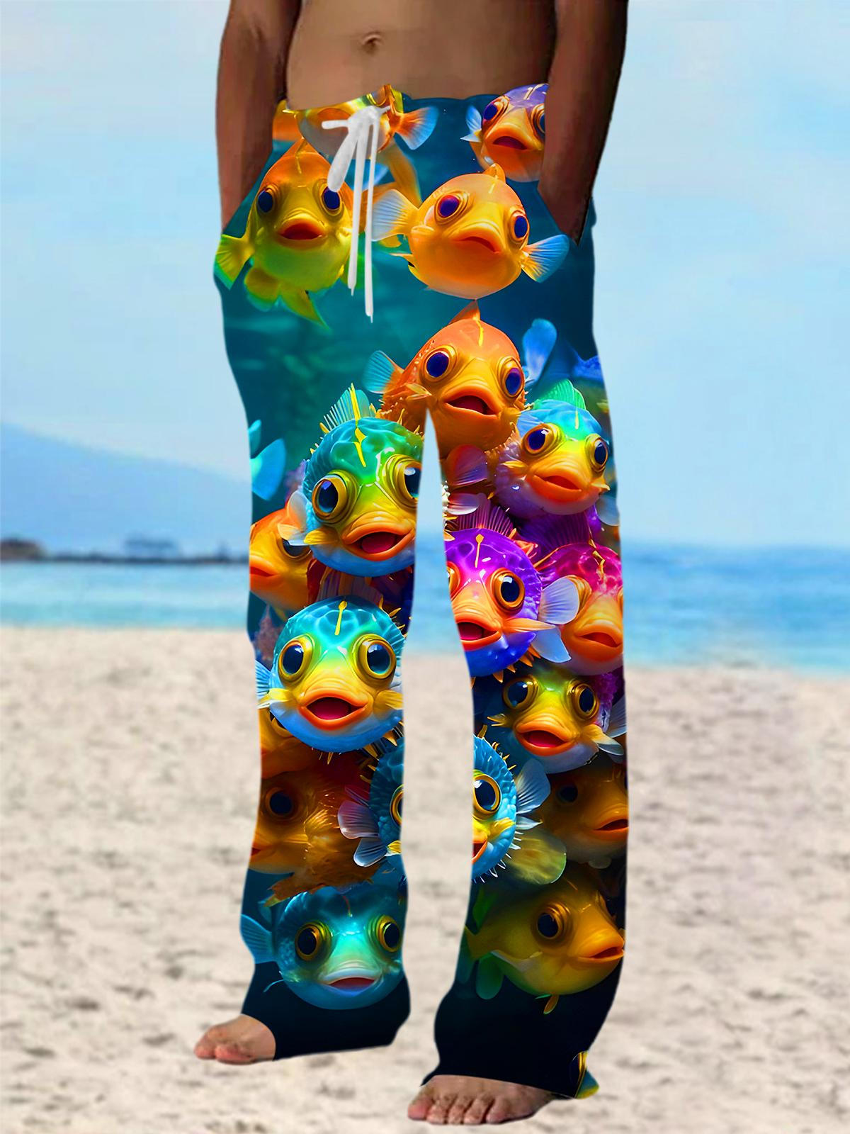 Funny Colorful Fish Men's Casual Elastic Waist Pants