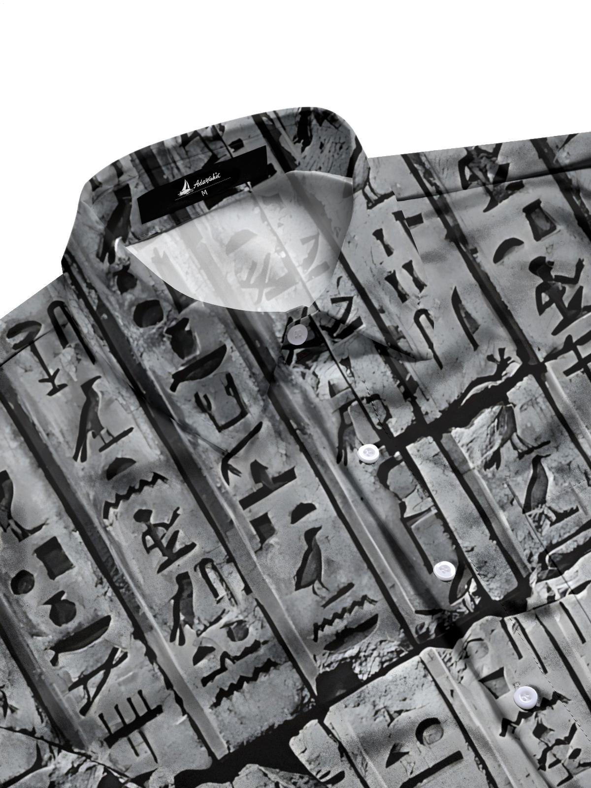 Vintage Engraved Print Men's Pocket Long Sleeve Shirts