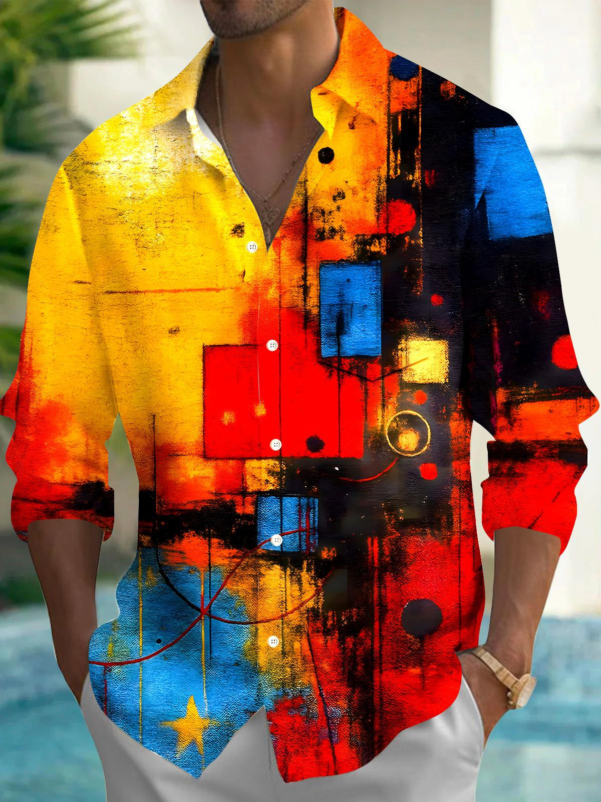 Tie Dye Men's Pocket Long Sleeve Shirts