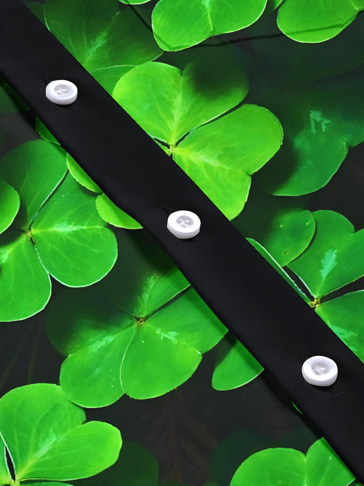 Four Leaf Clover Print Men's Pocket Long Sleeve Shirts