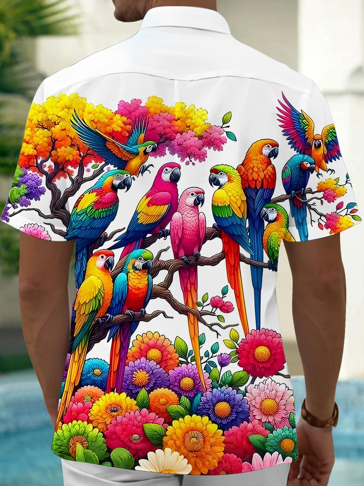 Parrot Floral Men's Pocket Short Sleeve Shirts