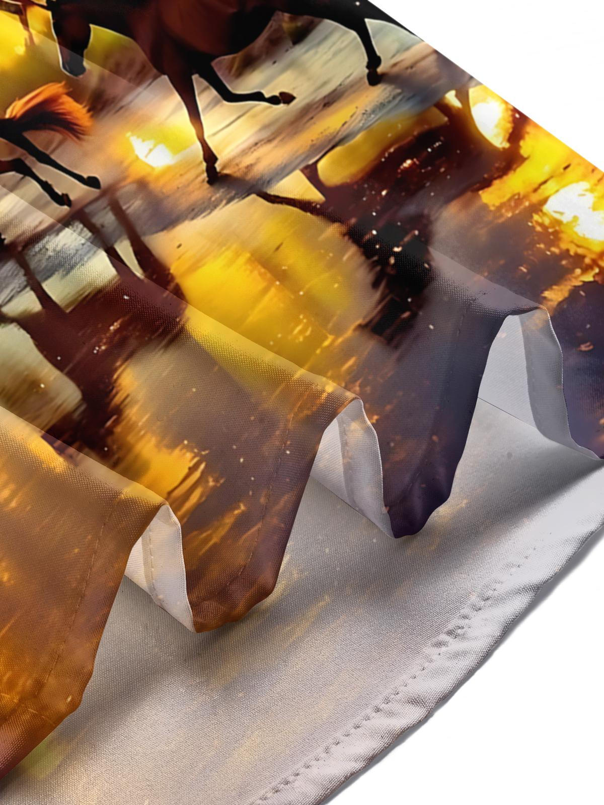 Sunset Horse Group Print Men's Pocket Short Sleeve Shirts