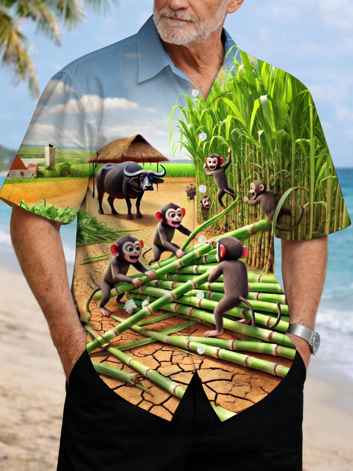 Monkey Guava Print Men's Pocket Short Sleeve Shirts