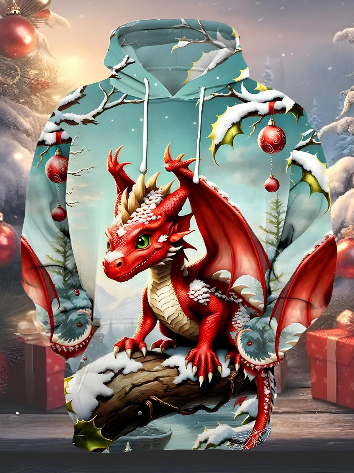 Christmas Dinosaur Men's Long Sleeve Pocket Hoodies