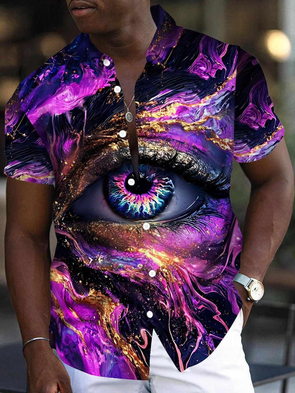 Eye Print Men's Pocket Short Sleeve Shirts