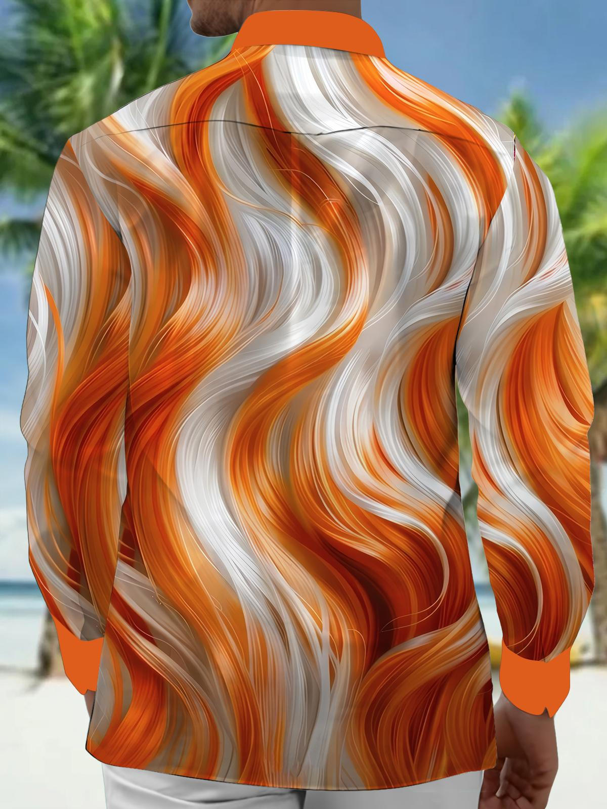 Abstract Gradient Print Men's Pocket Long Sleeve Shirts