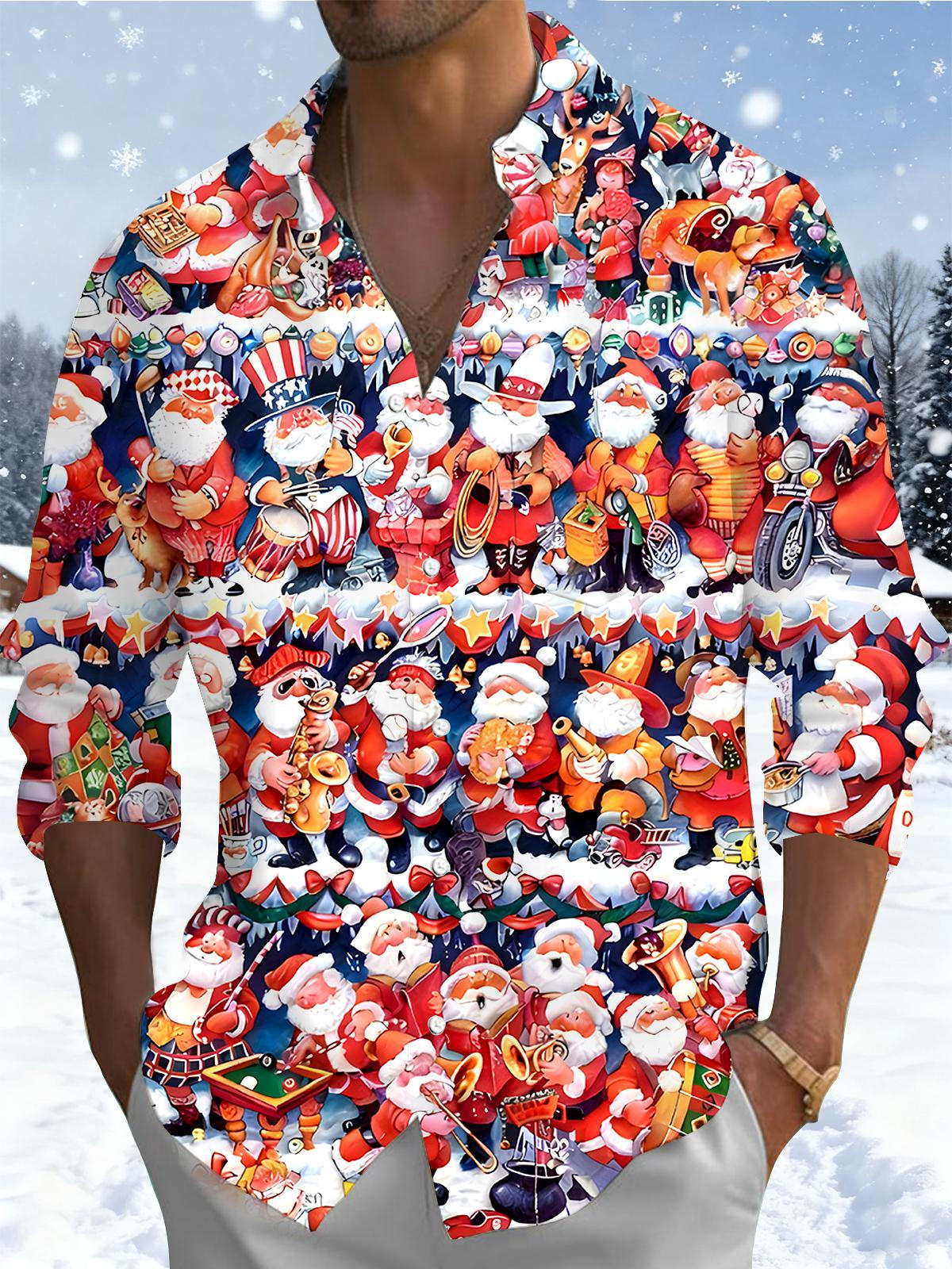 Santa Claus Men's Pocket Long Sleeve Shirts