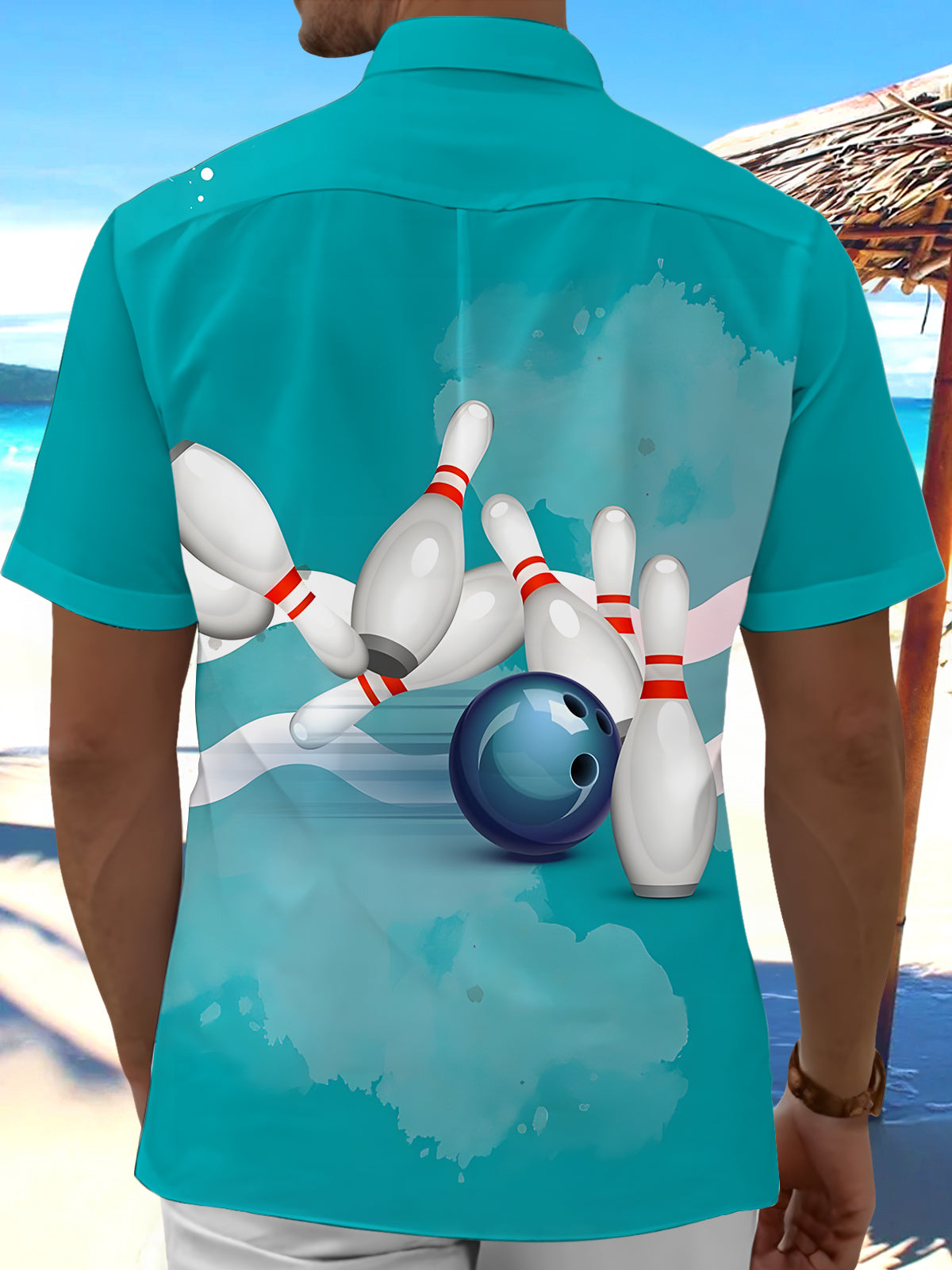 Bowling Print Men's Pocket Short Sleeve Shirts