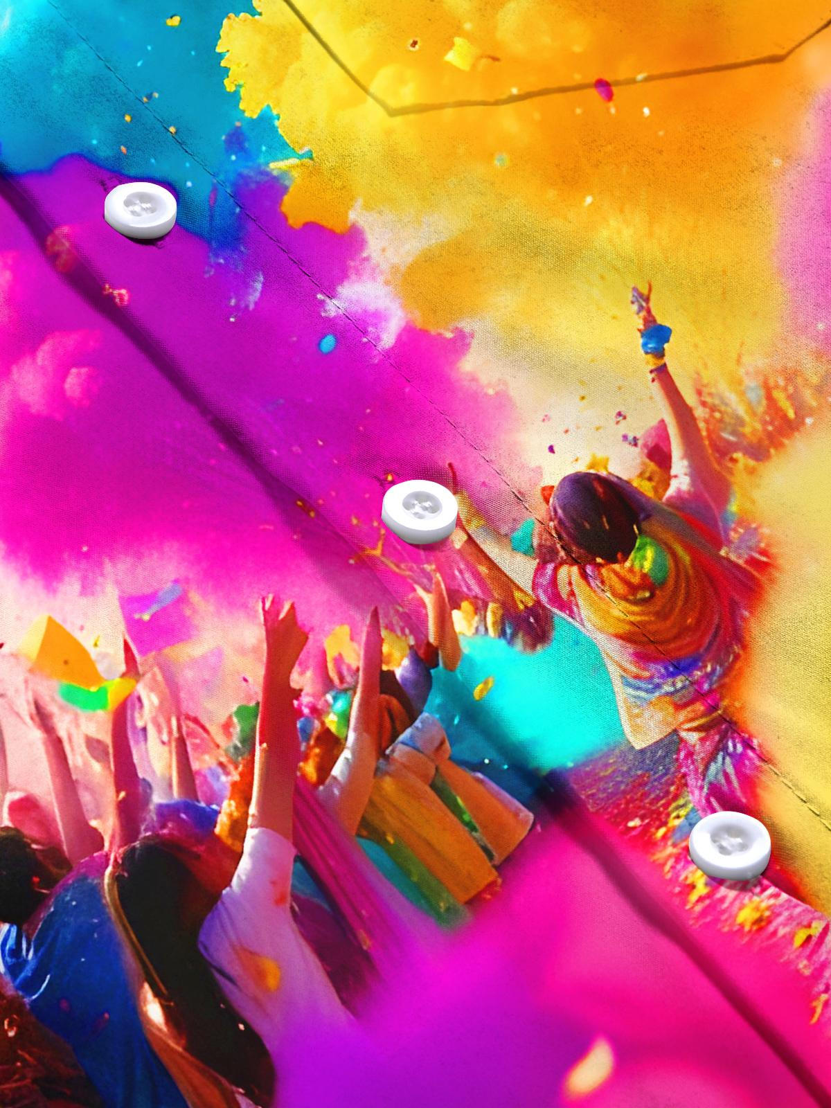 Fun Colorful Run Festival Men's Pocket Short Sleeve Shirts