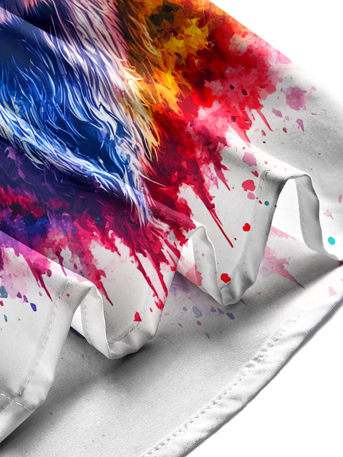 American Flag Cow Head Print Men's Pocket Short Sleeve Shirts