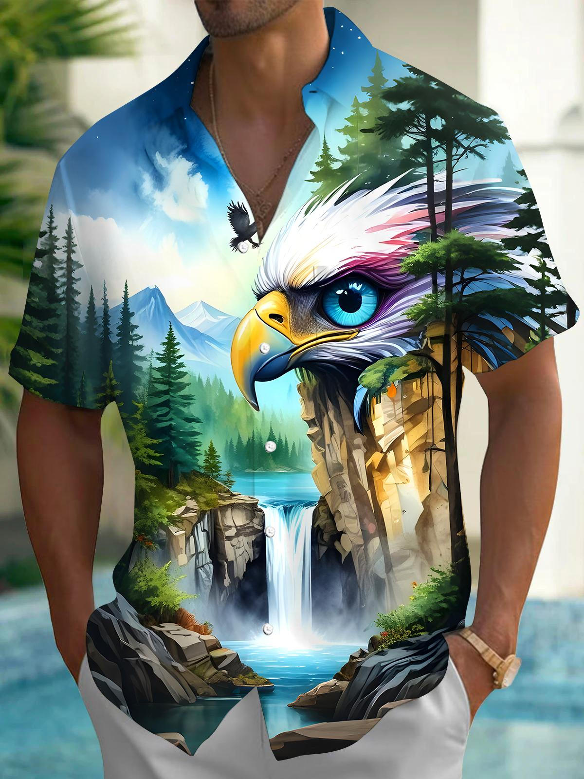 Forest Mountain Eagle Men's Pocket Short Sleeve Shirts