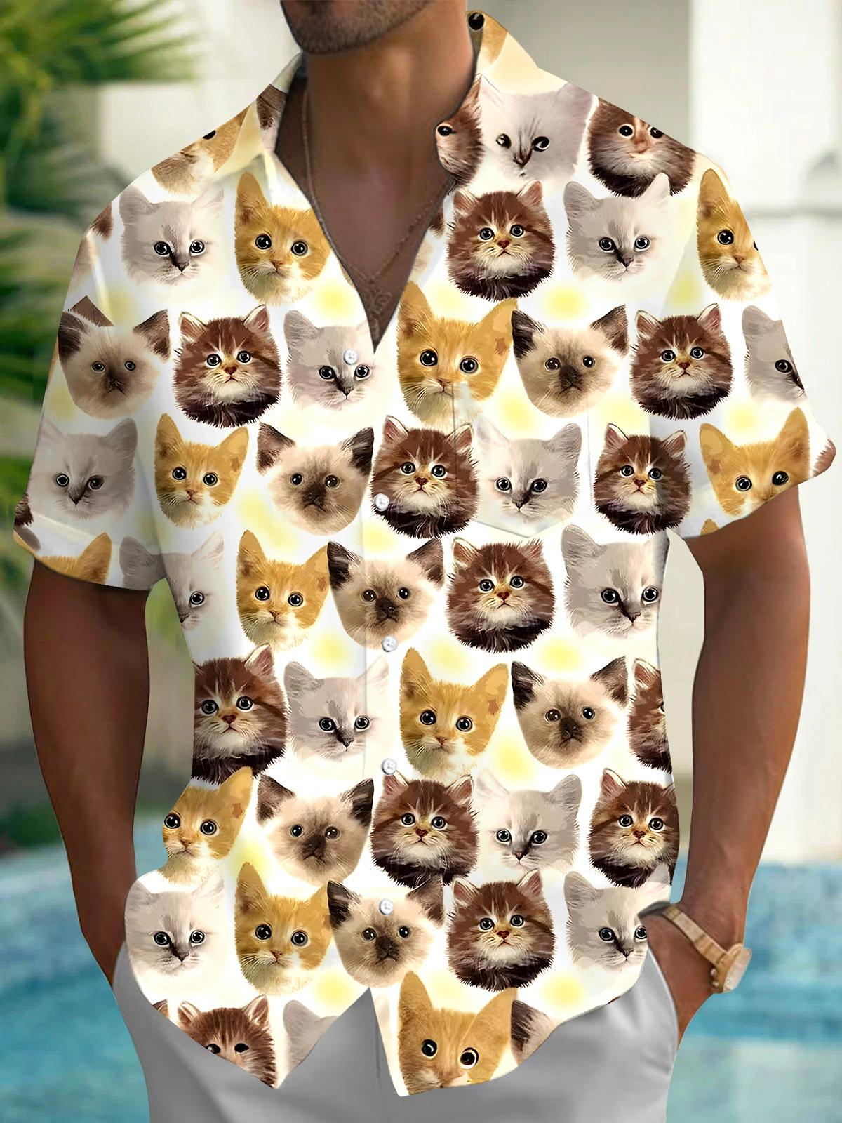 Cat Men's Pocket Short Sleeve Shirts