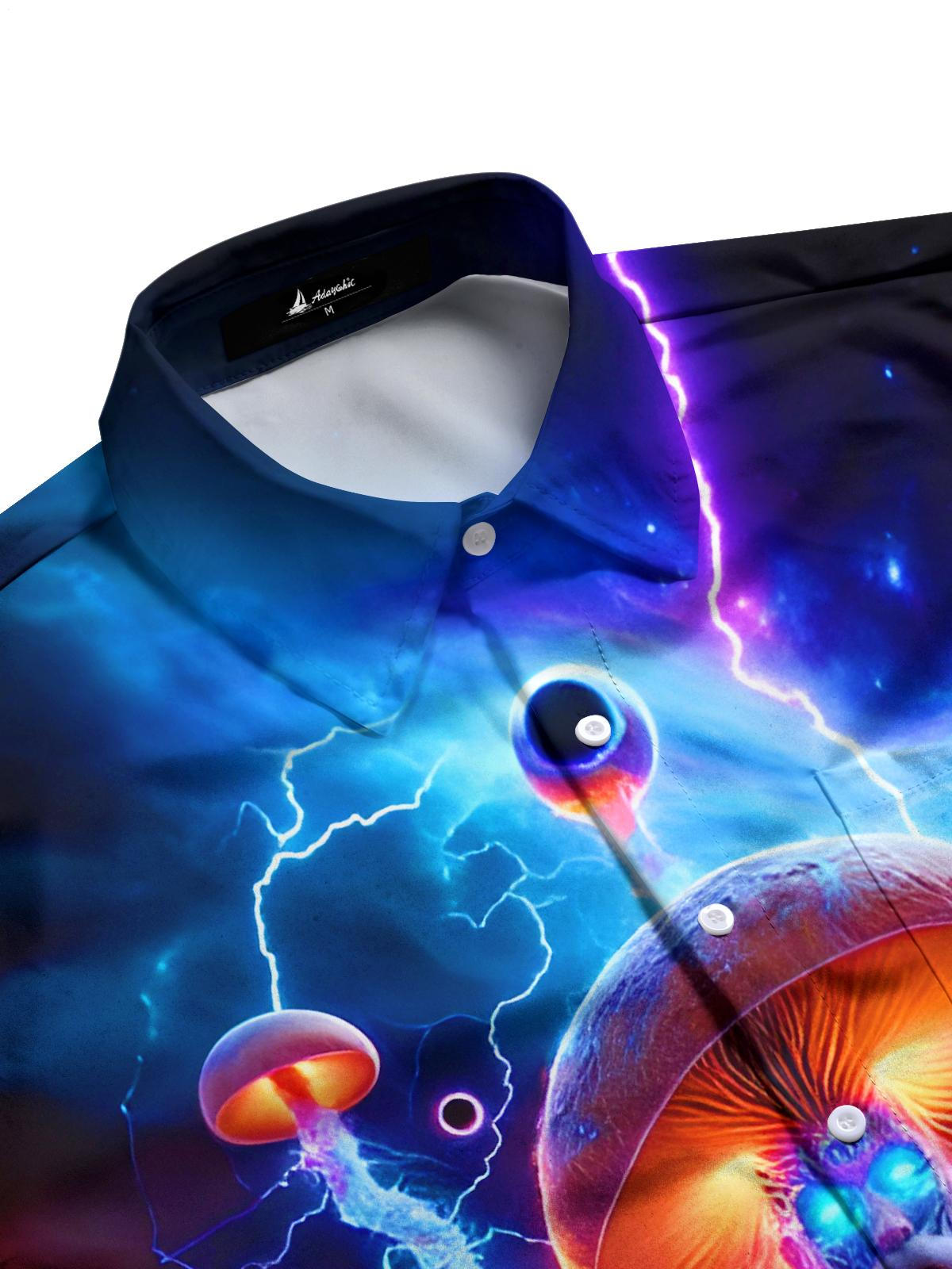 Psychedelic Mushroom Old Man Lightning Men's Pocket Long Sleeve Shirts