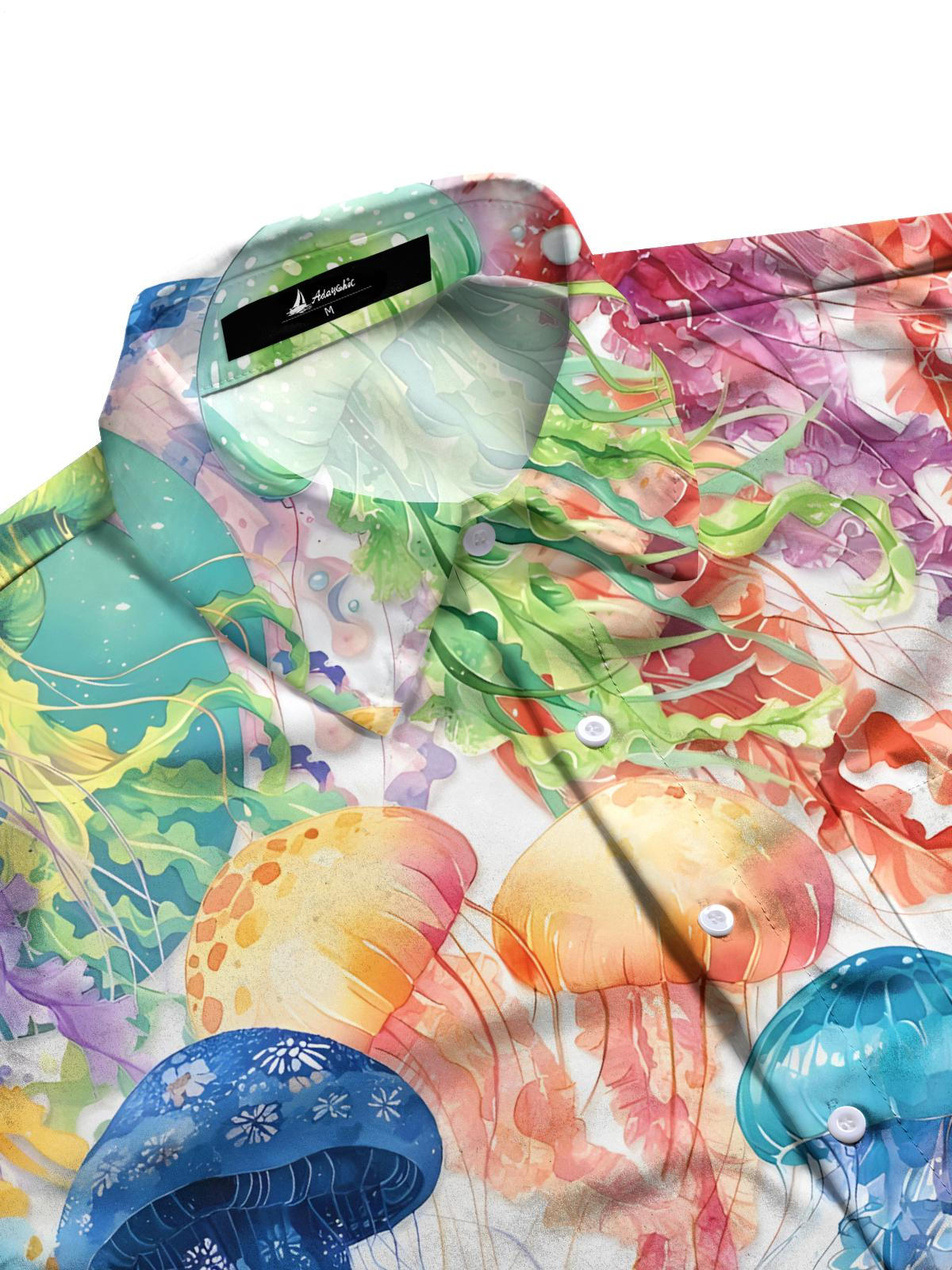 Jellyfish Print Men's Pocket Short Sleeve Shirts