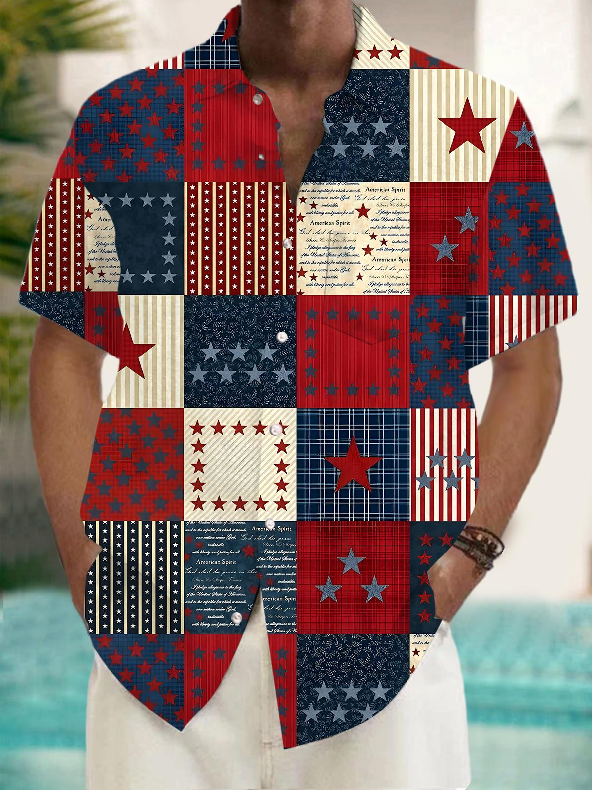 Independence Day Men's Pocket Short Sleeve Shirts