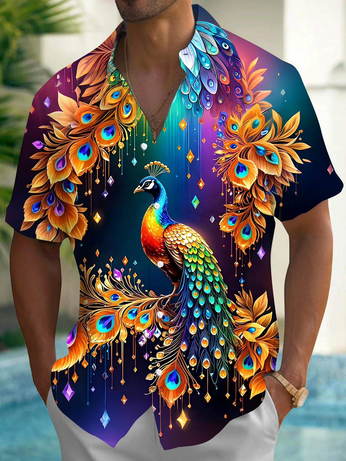 Peacock Men's Pocket Short Sleeve Shirts