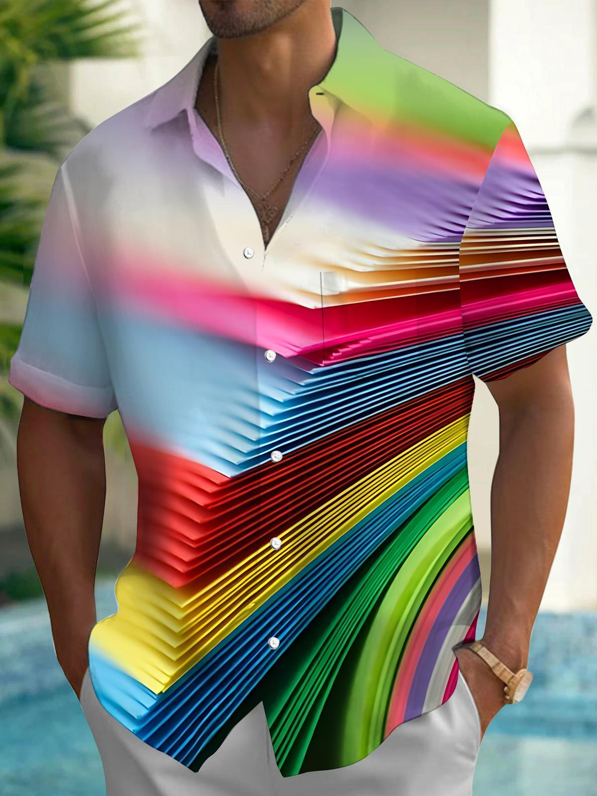 Colorful Paper Print Men's Pocket Short Sleeve Shirts