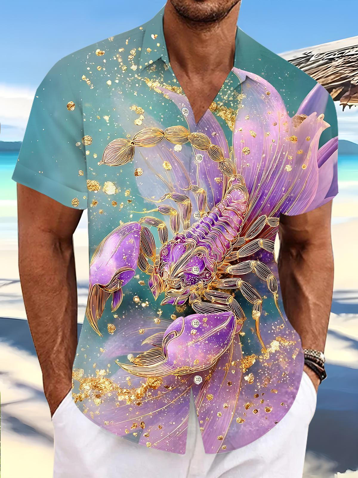 Scorpion Floral Men's Pocket Short Sleeve Shirts