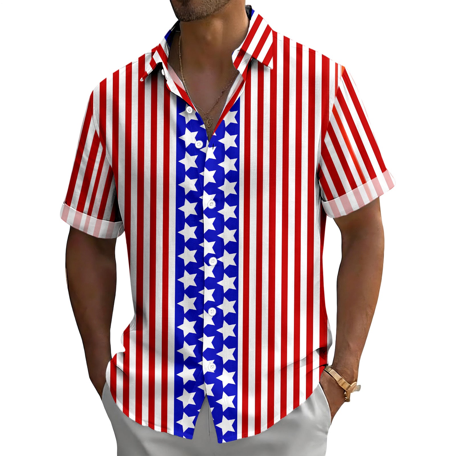 Patriotic Button Down Shirts for Men US Flag Short Sleeve Stars and Stripes Shirts Fashion Tops for Travel noble