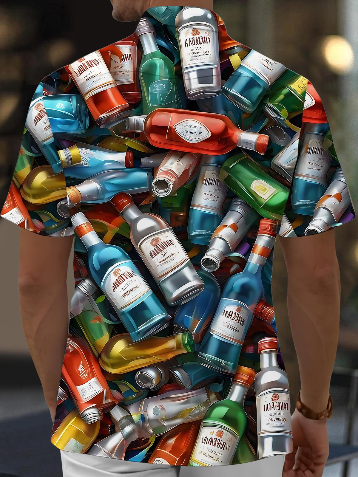 Bottle Print Men's Pocket Short Sleeve Shirts