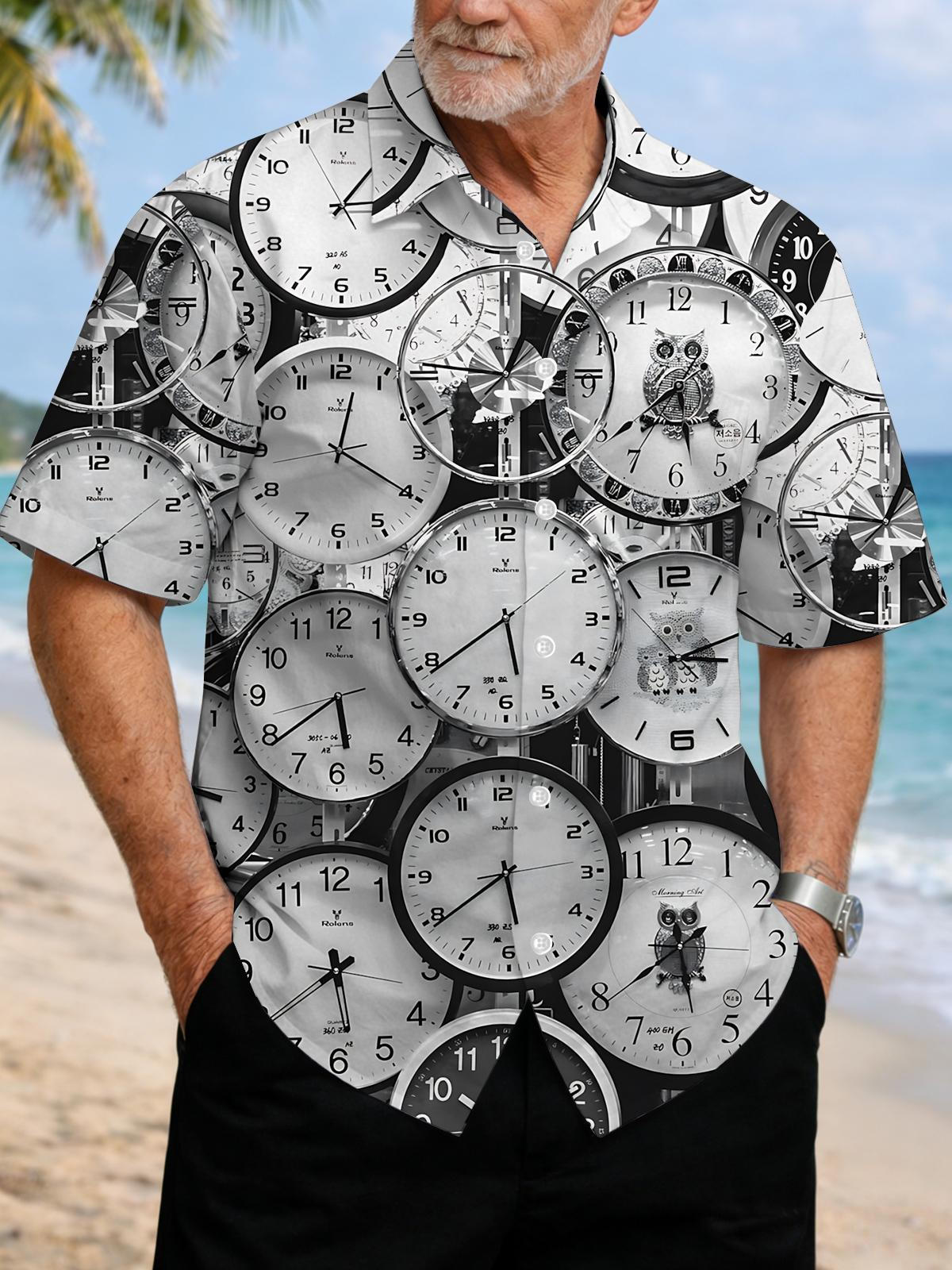 Clock Print Men's Pocket Short Sleeve Shirts